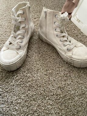 High-Top Canvas Platform Sneakers in Off-White